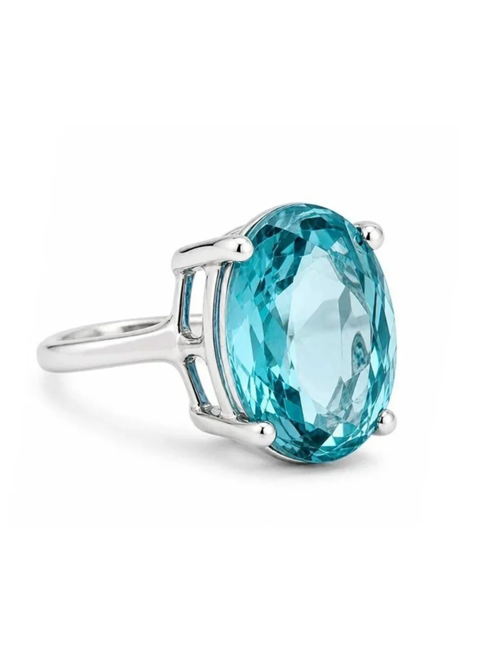 Genuine 3.35 Cts Blue Zircon Ring 10k White Gold